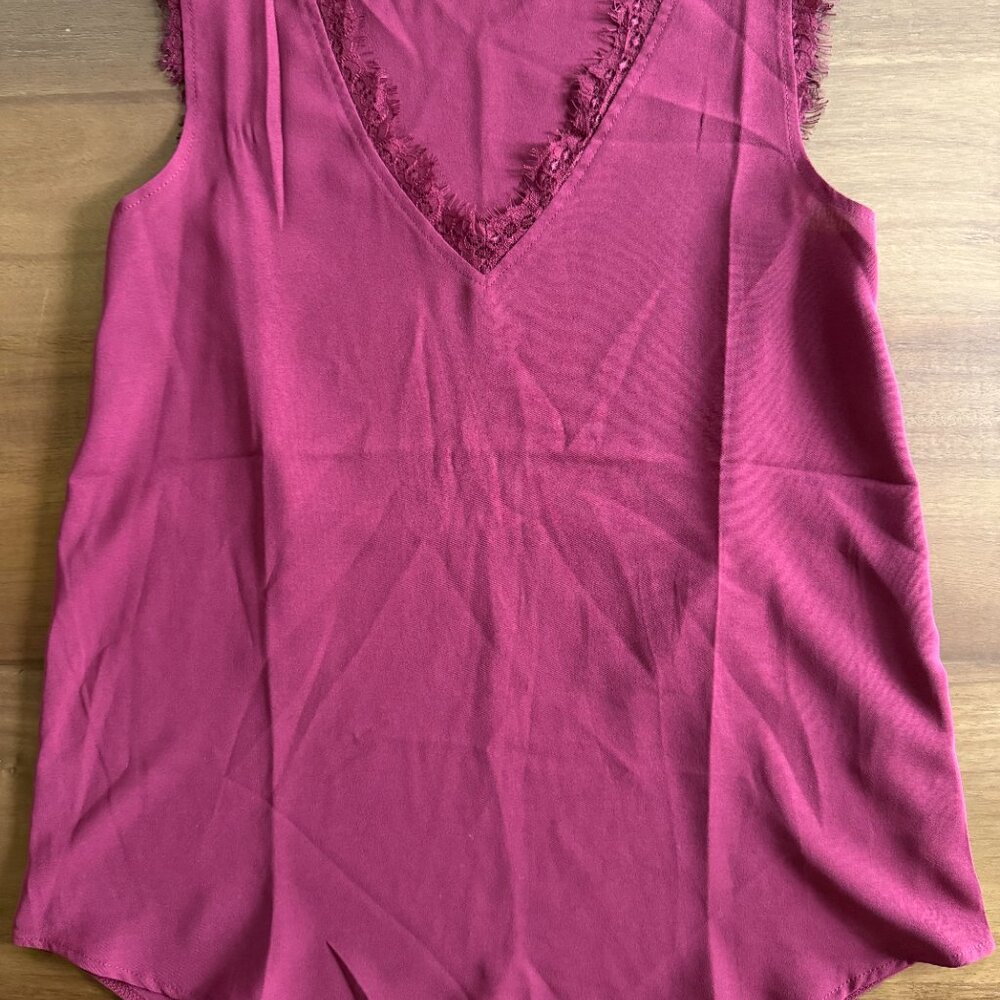 Red lace trim tank top blouse